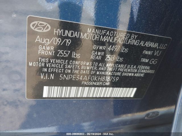 Photo 8 VIN: 5NPE34AF0KH818759 - HYUNDAI SONATA 