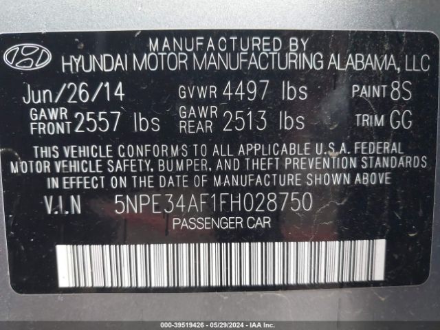 Photo 8 VIN: 5NPE34AF1FH028750 - HYUNDAI SONATA 