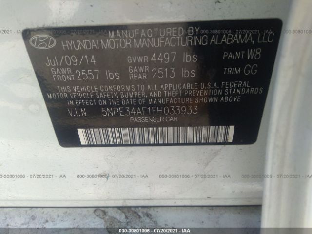 Photo 8 VIN: 5NPE34AF1FH033933 - HYUNDAI SONATA 