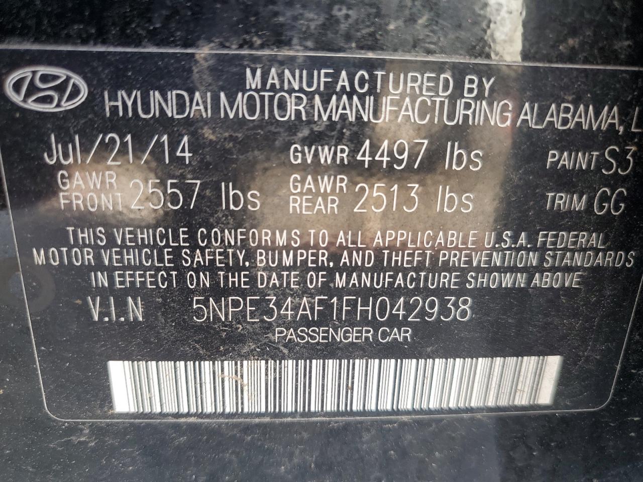 Photo 11 VIN: 5NPE34AF1FH042938 - HYUNDAI SONATA 