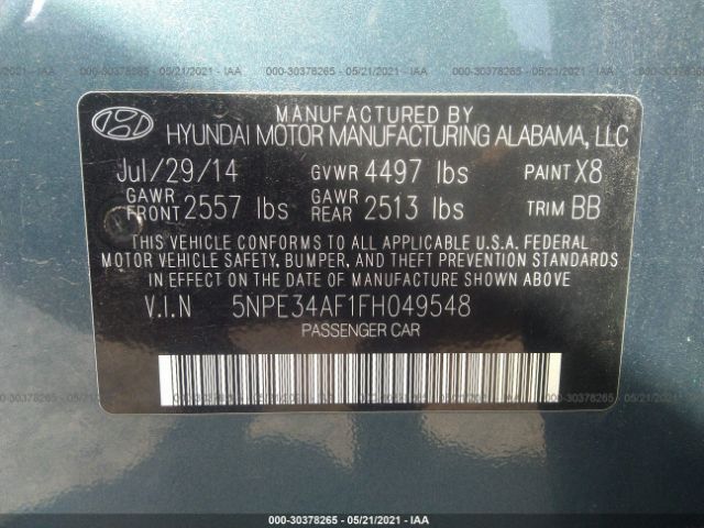 Photo 8 VIN: 5NPE34AF1FH049548 - HYUNDAI SONATA 