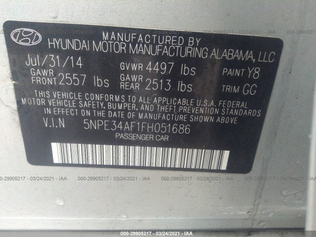 Photo 8 VIN: 5NPE34AF1FH051686 - HYUNDAI SONATA 