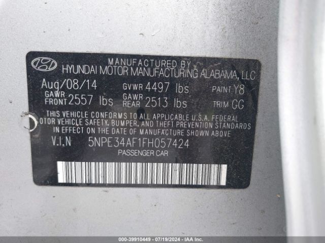 Photo 8 VIN: 5NPE34AF1FH057424 - HYUNDAI SONATA 