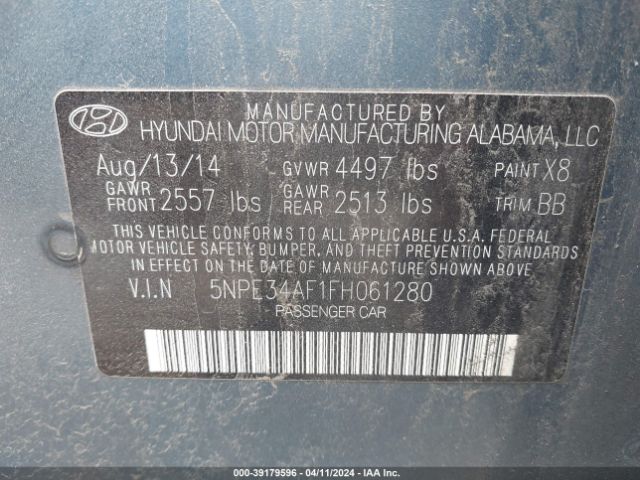 Photo 8 VIN: 5NPE34AF1FH061280 - HYUNDAI SONATA 