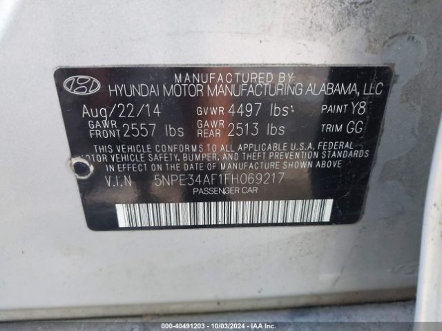 Photo 8 VIN: 5NPE34AF1FH069217 - HYUNDAI SONATA 