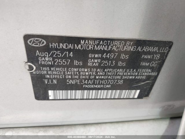 Photo 8 VIN: 5NPE34AF1FH070738 - HYUNDAI SONATA 