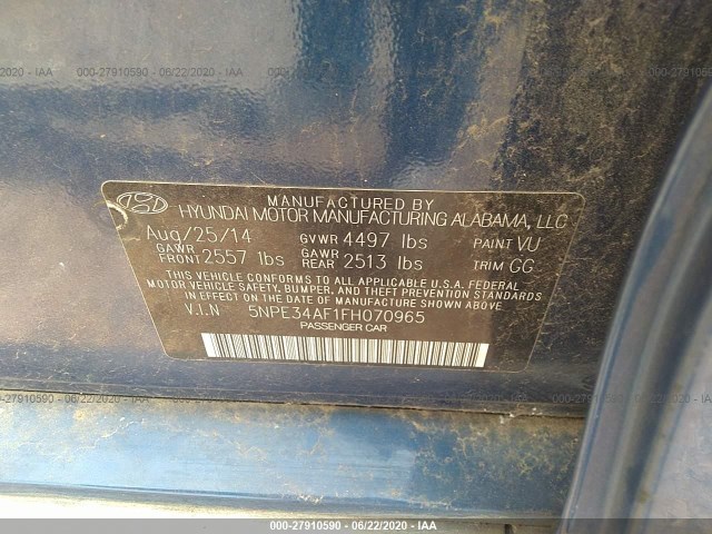 Photo 8 VIN: 5NPE34AF1FH070965 - HYUNDAI SONATA 