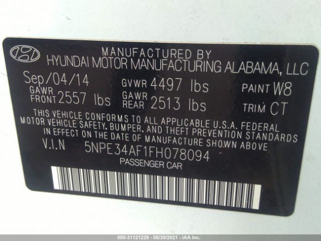 Photo 8 VIN: 5NPE34AF1FH078094 - HYUNDAI SONATA 