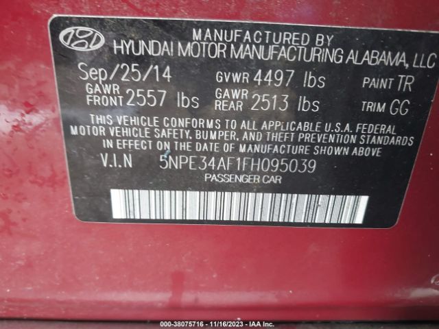 Photo 8 VIN: 5NPE34AF1FH095039 - HYUNDAI SONATA 