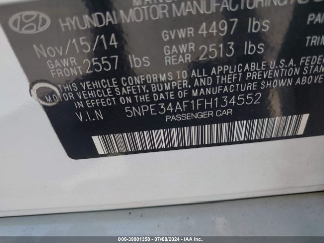 Photo 8 VIN: 5NPE34AF1FH134552 - HYUNDAI SONATA 