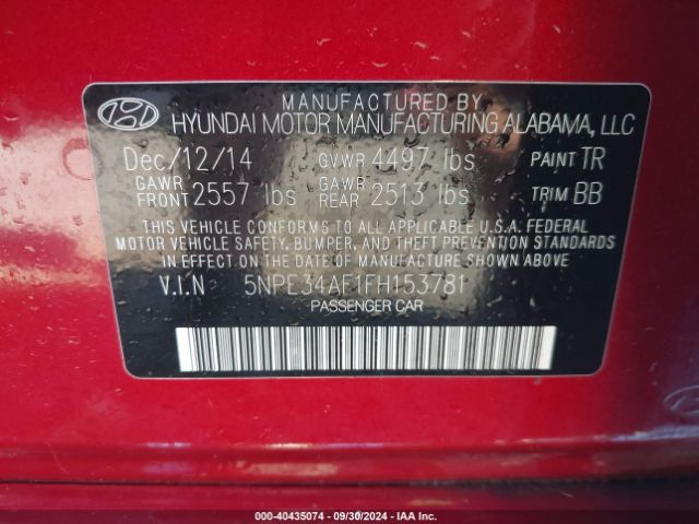 Photo 8 VIN: 5NPE34AF1FH153781 - HYUNDAI SONATA 