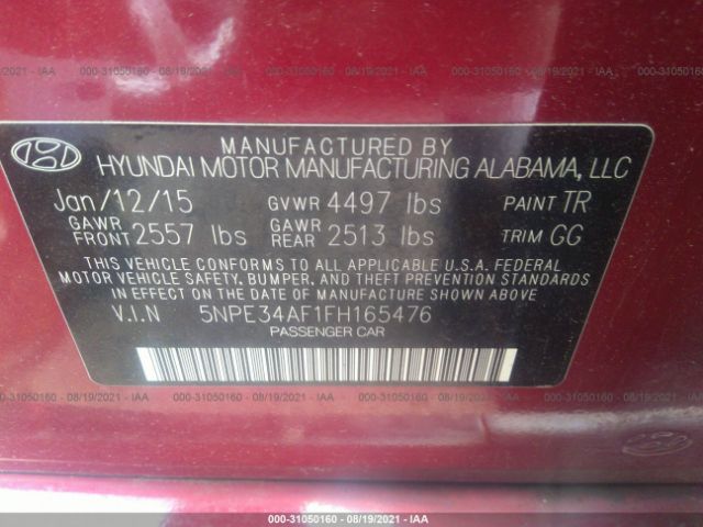 Photo 8 VIN: 5NPE34AF1FH165476 - HYUNDAI SONATA 