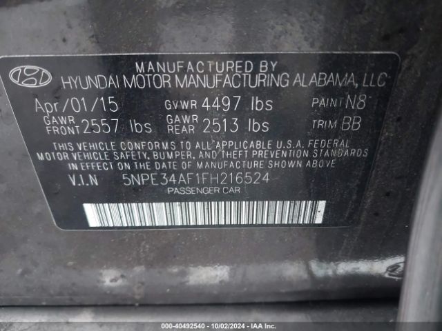 Photo 8 VIN: 5NPE34AF1FH216524 - HYUNDAI SONATA 