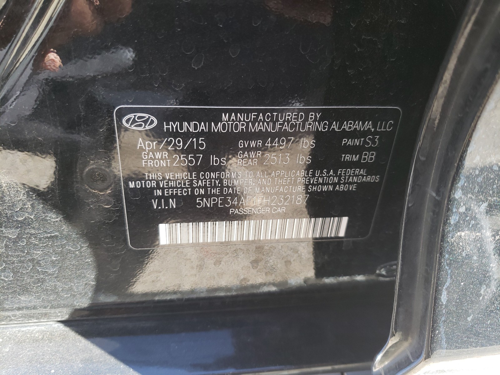 Photo 9 VIN: 5NPE34AF1FH232187 - HYUNDAI SONATA SPO 