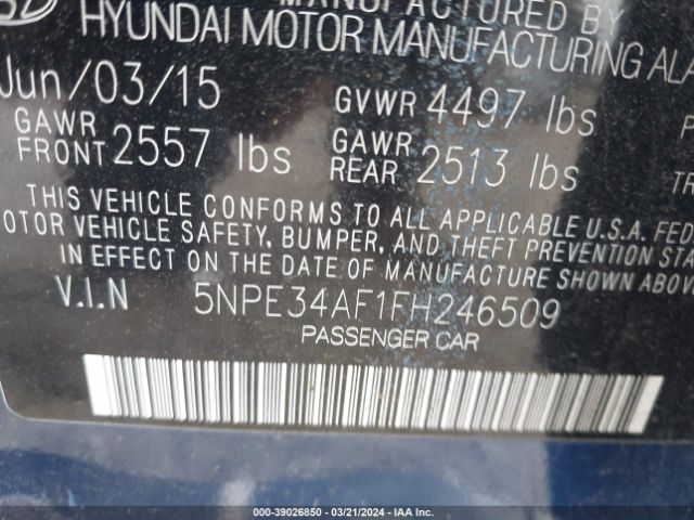 Photo 8 VIN: 5NPE34AF1FH246509 - HYUNDAI SONATA 