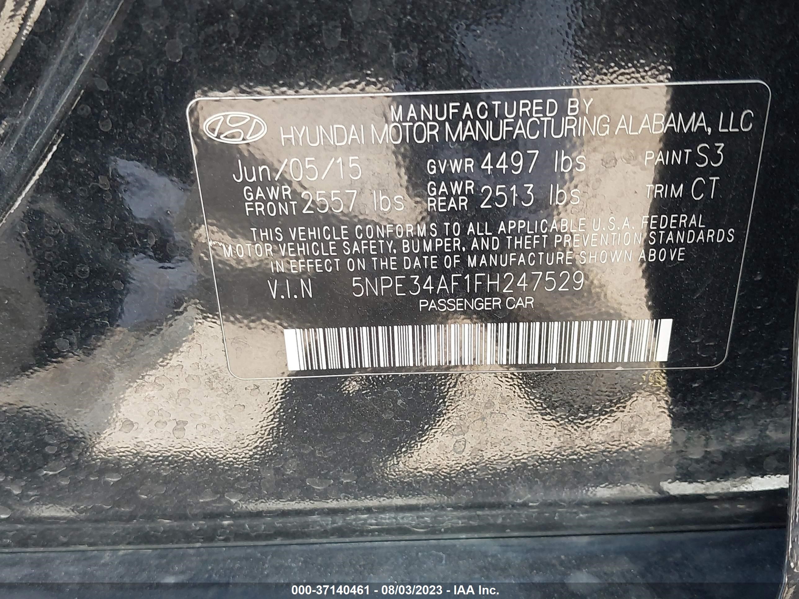 Photo 8 VIN: 5NPE34AF1FH247529 - HYUNDAI SONATA 