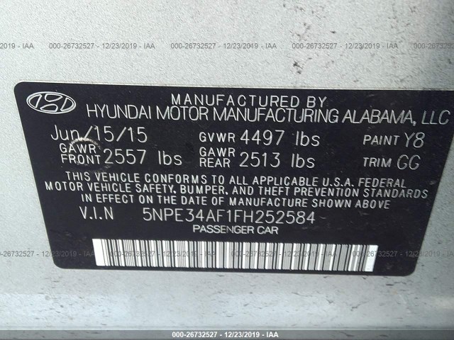 Photo 8 VIN: 5NPE34AF1FH252584 - HYUNDAI SONATA 