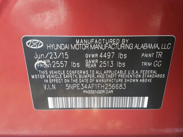 Photo 9 VIN: 5NPE34AF1FH256683 - HYUNDAI SONATA 