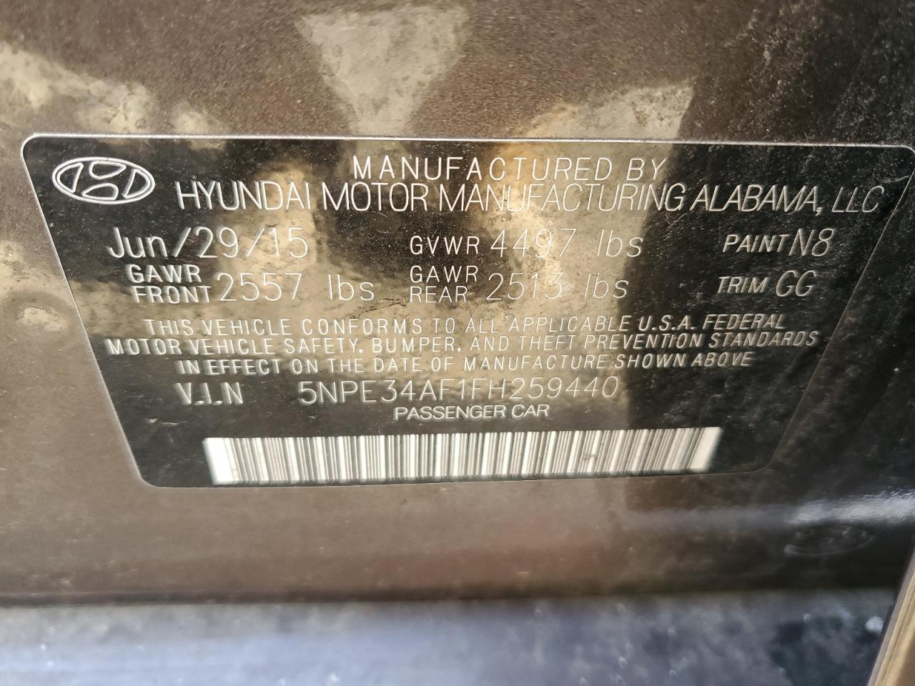 Photo 11 VIN: 5NPE34AF1FH259440 - HYUNDAI SONATA 