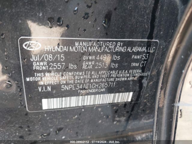 Photo 8 VIN: 5NPE34AF1GH265711 - HYUNDAI SONATA 