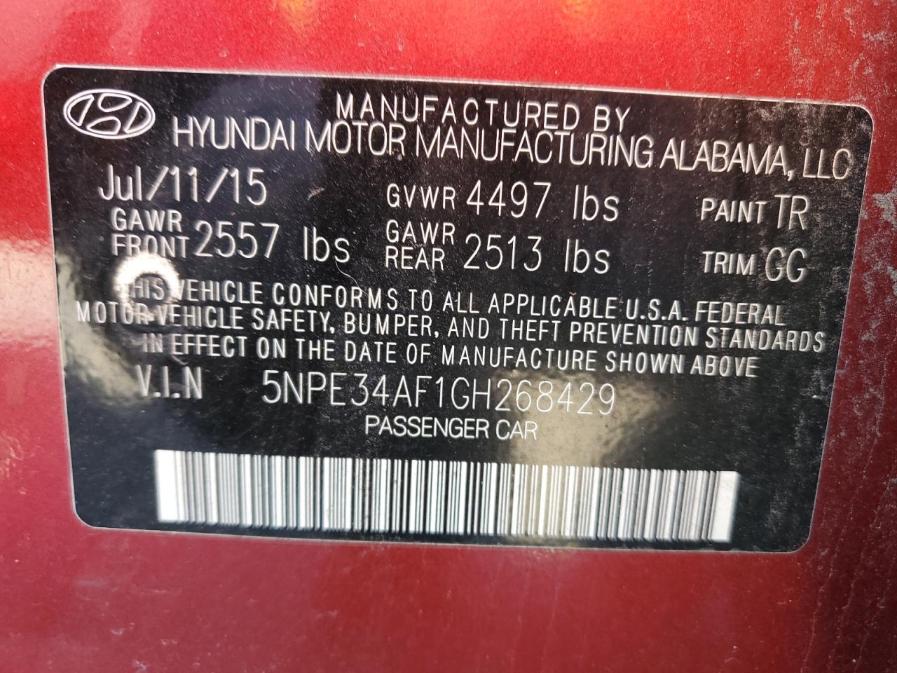 Photo 11 VIN: 5NPE34AF1GH268429 - HYUNDAI SONATA 