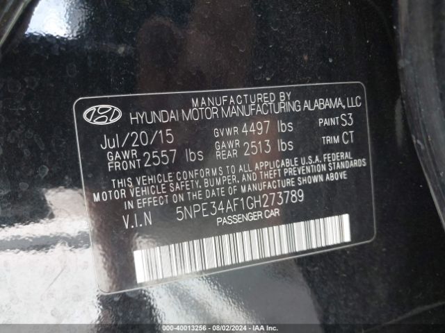 Photo 8 VIN: 5NPE34AF1GH273789 - HYUNDAI SONATA 