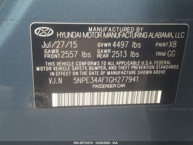 Photo 8 VIN: 5NPE34AF1GH277941 - HYUNDAI SONATA 