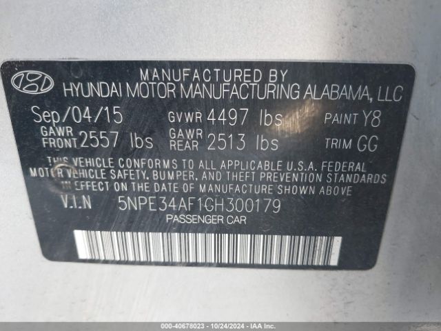 Photo 8 VIN: 5NPE34AF1GH300179 - HYUNDAI SONATA 