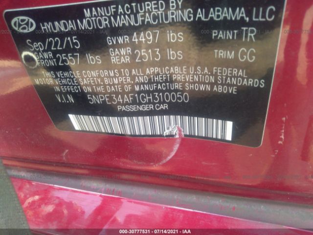 Photo 8 VIN: 5NPE34AF1GH310050 - HYUNDAI SONATA 