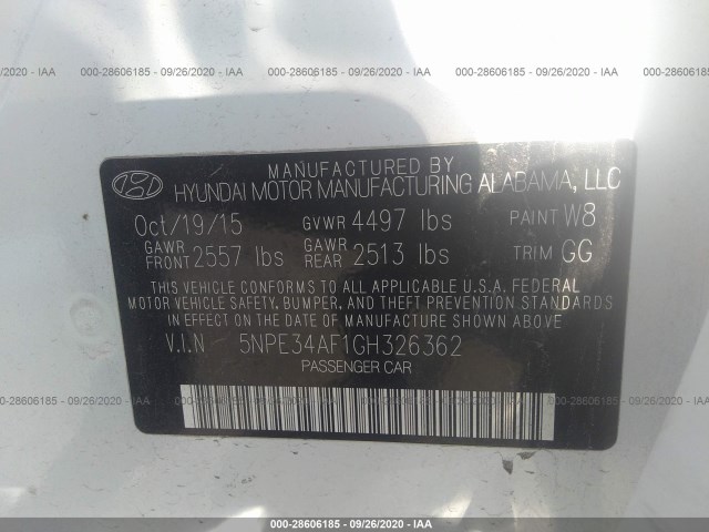 Photo 8 VIN: 5NPE34AF1GH326362 - HYUNDAI SONATA 