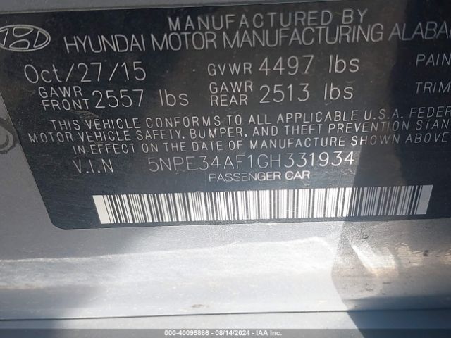 Photo 8 VIN: 5NPE34AF1GH331934 - HYUNDAI SONATA 