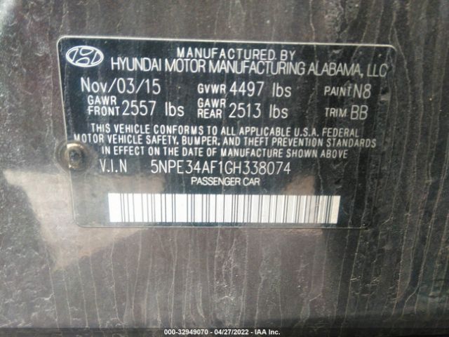 Photo 8 VIN: 5NPE34AF1GH338074 - HYUNDAI SONATA 