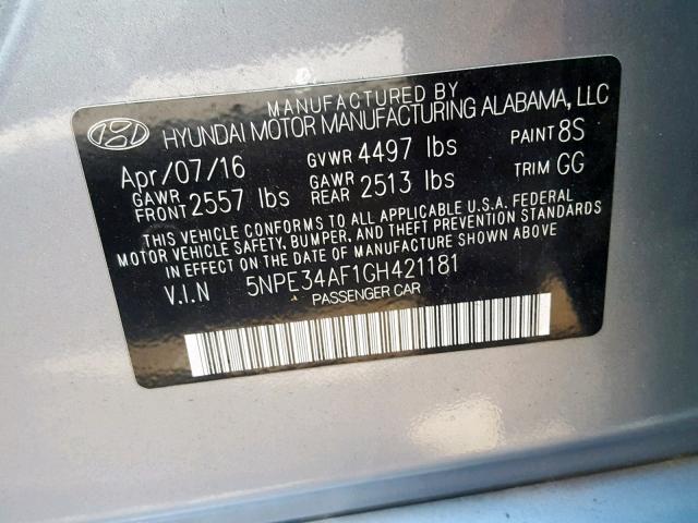 Photo 9 VIN: 5NPE34AF1GH421181 - HYUNDAI SONATA SPO 