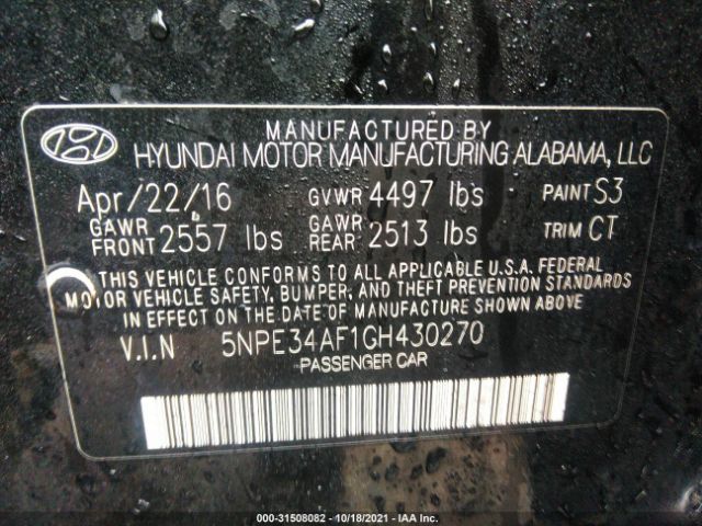 Photo 8 VIN: 5NPE34AF1GH430270 - HYUNDAI SONATA 