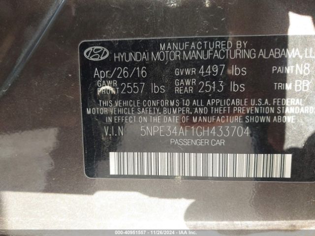 Photo 8 VIN: 5NPE34AF1GH433704 - HYUNDAI SONATA 