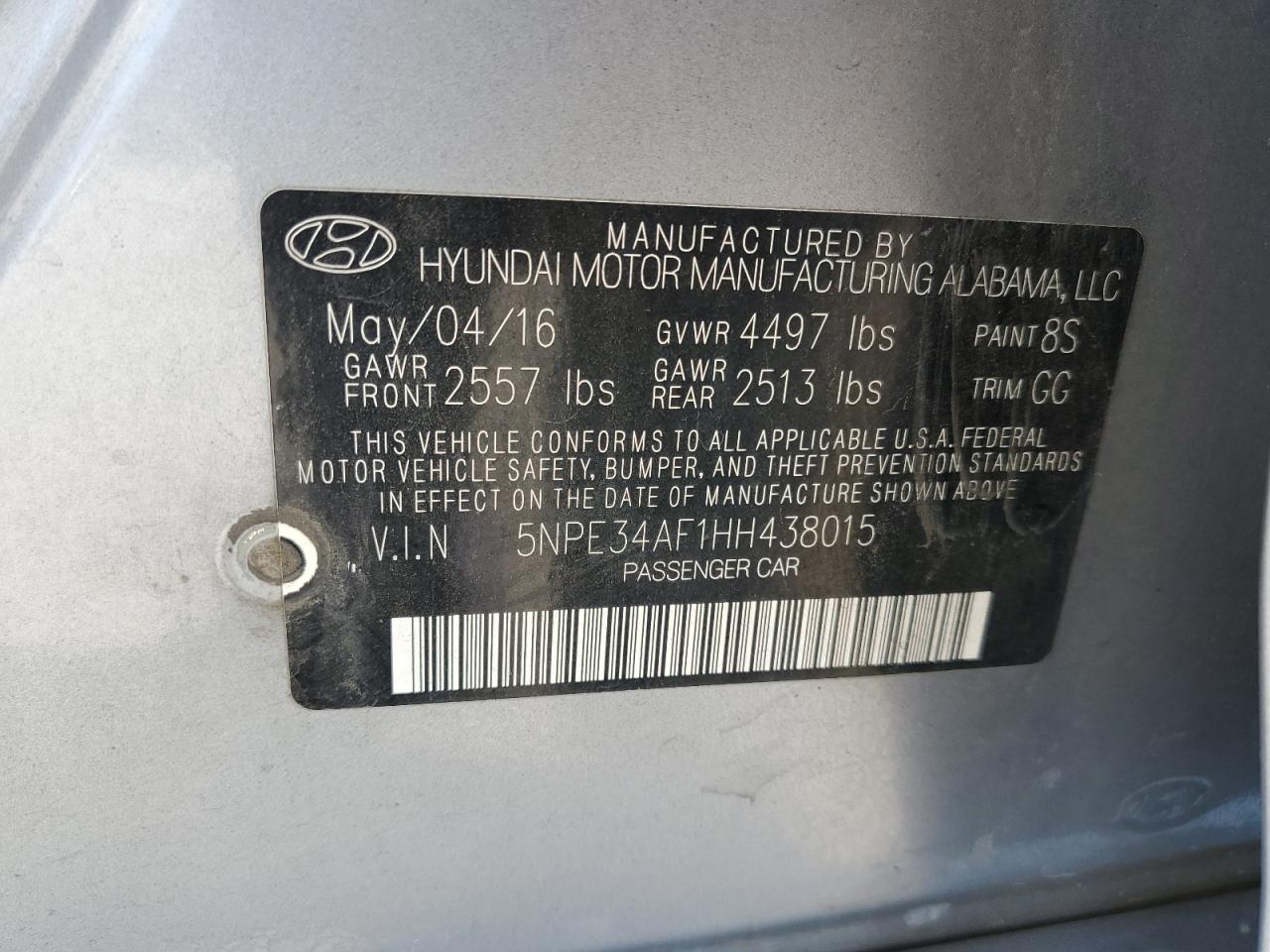 Photo 11 VIN: 5NPE34AF1HH438015 - HYUNDAI SONATA 