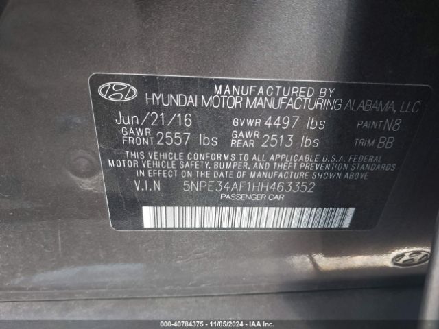 Photo 8 VIN: 5NPE34AF1HH463352 - HYUNDAI SONATA 