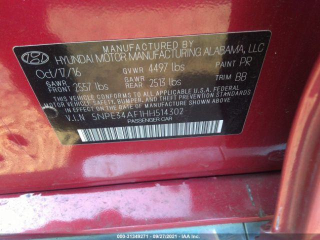 Photo 8 VIN: 5NPE34AF1HH514302 - HYUNDAI SONATA 