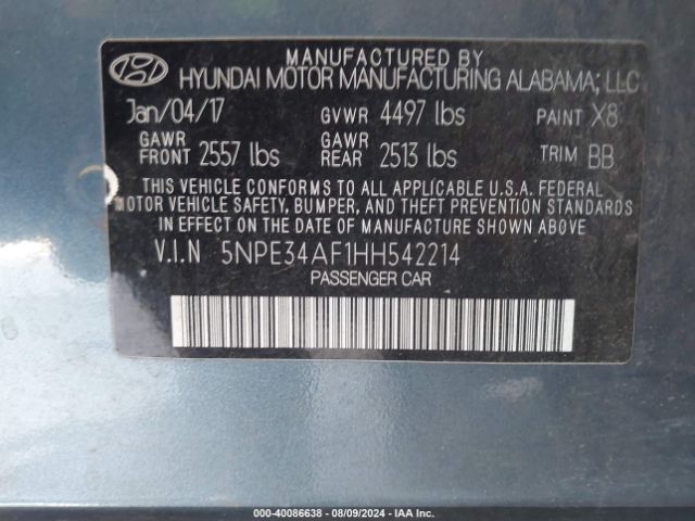 Photo 8 VIN: 5NPE34AF1HH542214 - HYUNDAI SONATA 