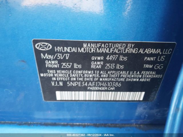 Photo 8 VIN: 5NPE34AF1JH610386 - HYUNDAI SONATA 