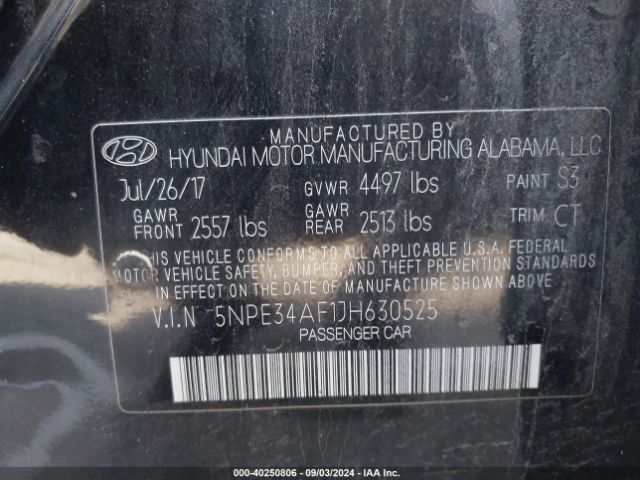 Photo 8 VIN: 5NPE34AF1JH630525 - HYUNDAI SONATA 