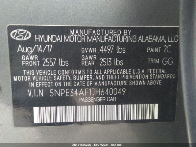 Photo 8 VIN: 5NPE34AF1JH640049 - HYUNDAI SONATA 