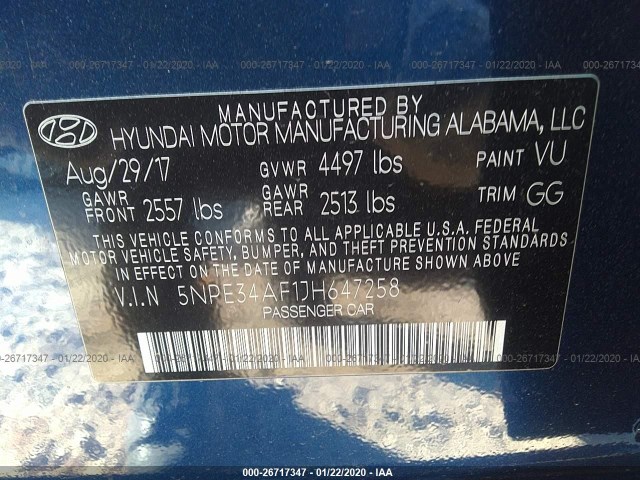 Photo 8 VIN: 5NPE34AF1JH647258 - HYUNDAI SONATA 