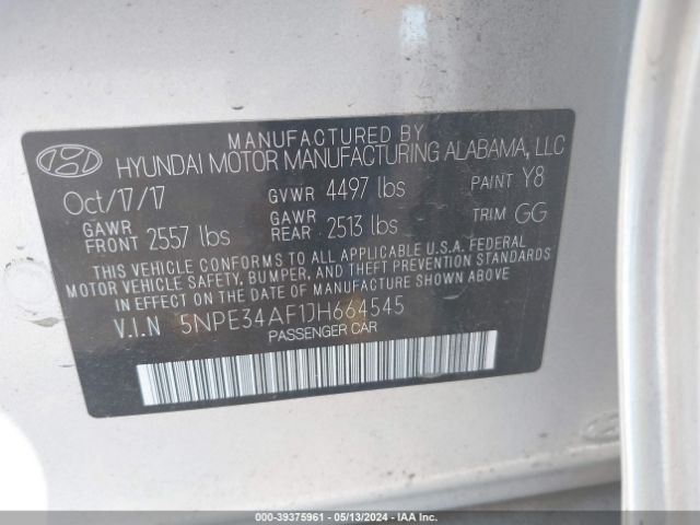 Photo 8 VIN: 5NPE34AF1JH664545 - HYUNDAI SONATA 