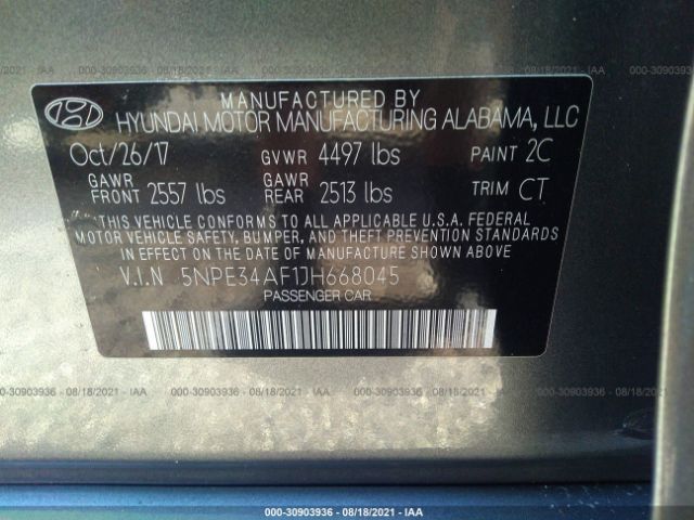 Photo 8 VIN: 5NPE34AF1JH668045 - HYUNDAI SONATA 