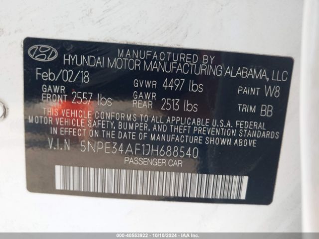 Photo 8 VIN: 5NPE34AF1JH688540 - HYUNDAI SONATA 