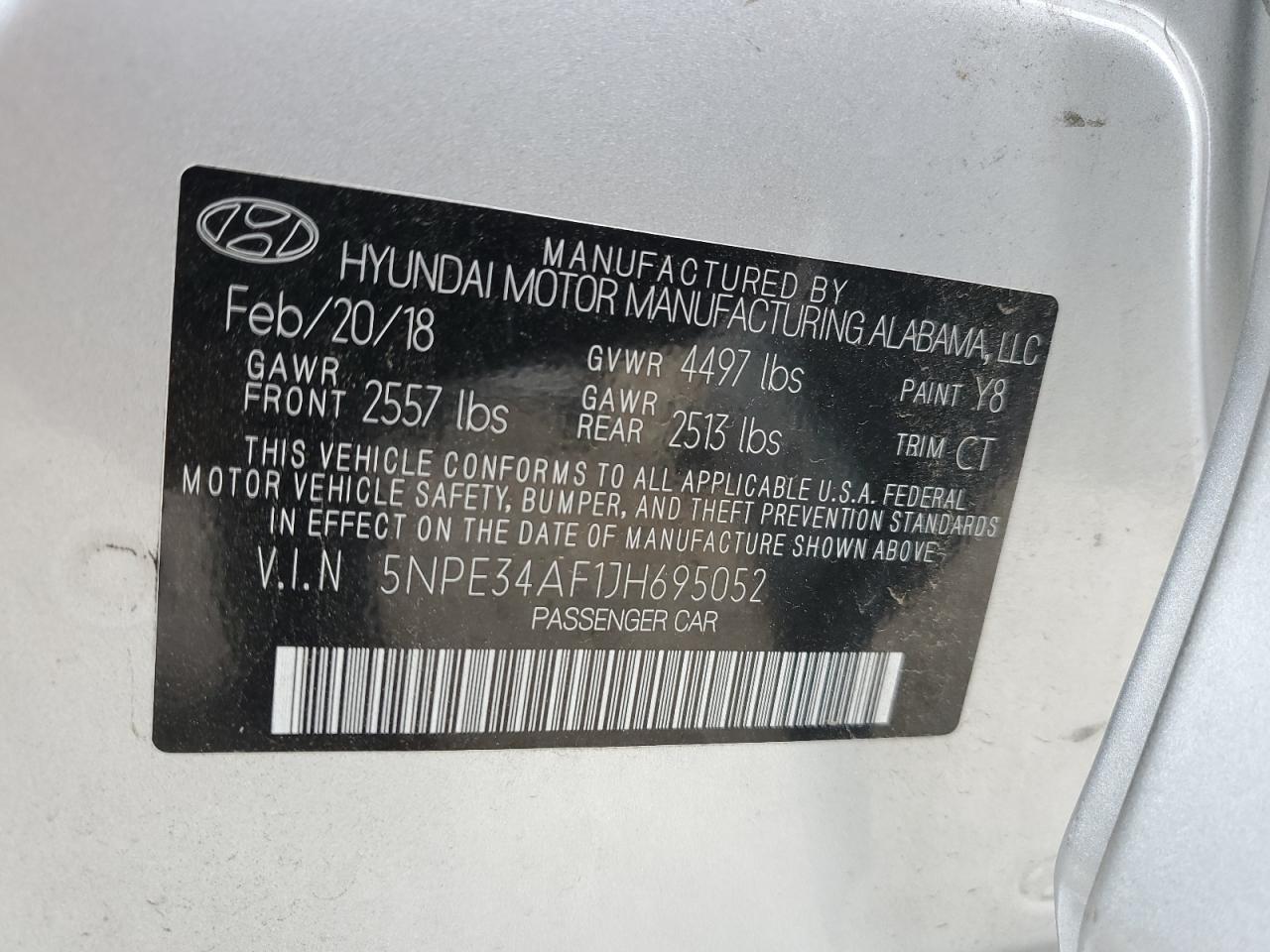 Photo 12 VIN: 5NPE34AF1JH695052 - HYUNDAI SONATA 