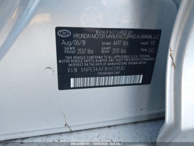 Photo 8 VIN: 5NPE34AF1KH729542 - HYUNDAI SONATA 