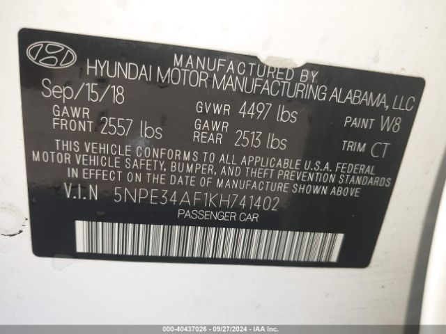 Photo 8 VIN: 5NPE34AF1KH741402 - HYUNDAI SONATA 