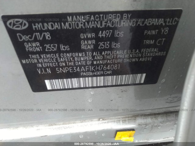 Photo 8 VIN: 5NPE34AF1KH764081 - HYUNDAI SONATA 